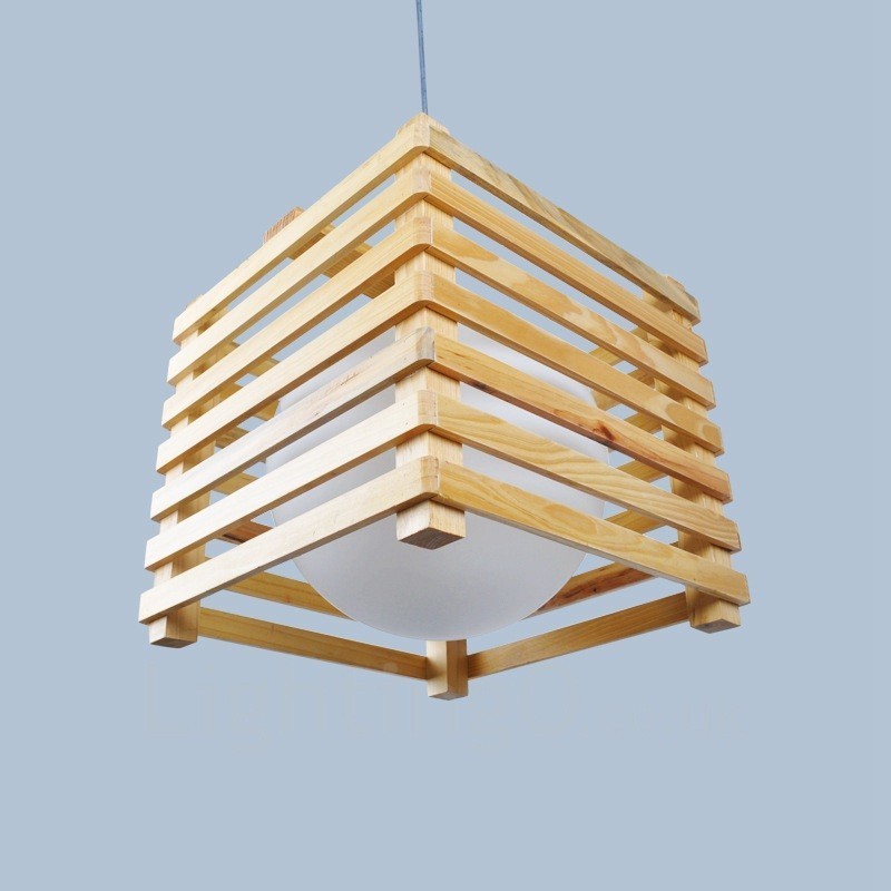 1 Licht Holz Moderne zeitgenössische Pendelleuchte im nordischen Stil mit Glasschirm