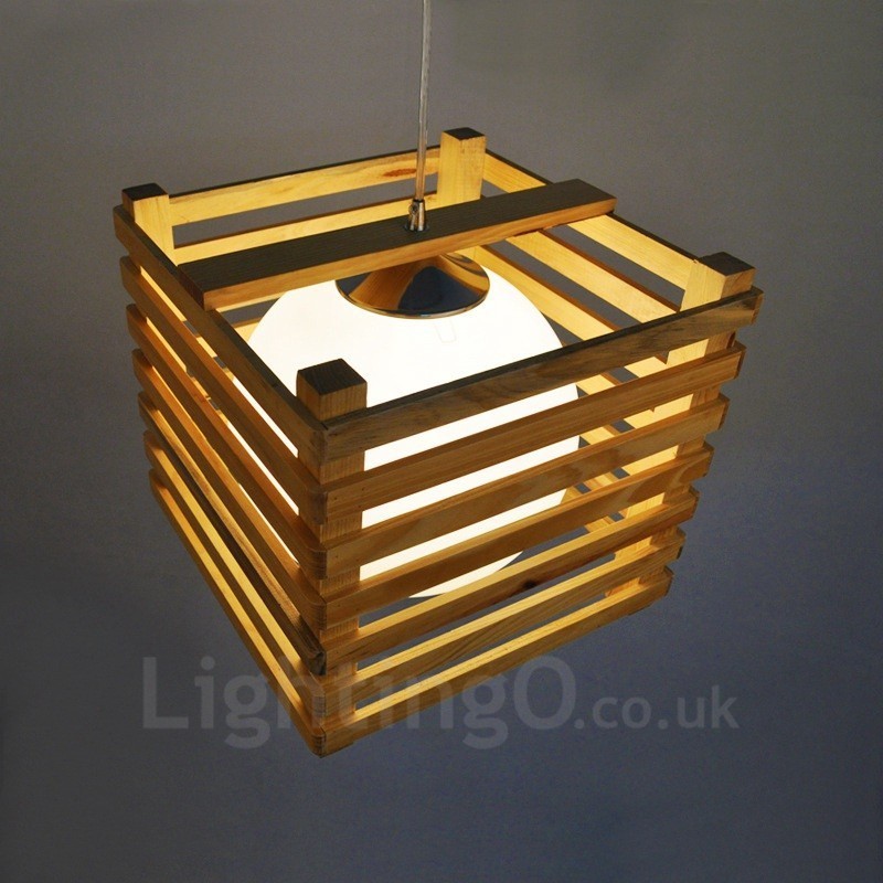 1 Licht Holz Moderne zeitgenössische Pendelleuchte im nordischen Stil mit Glasschirm