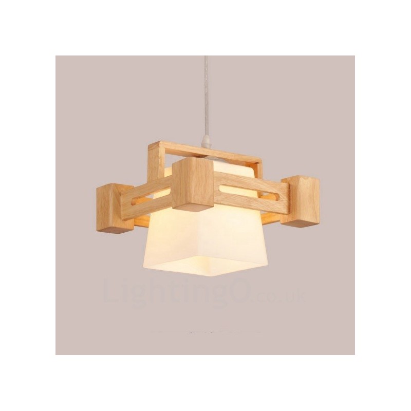 1 Licht Holz Moderne zeitgenössische Pendelleuchte im nordischen Stil mit Stoffschirm