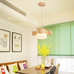 1 Licht Holz Moderne zeitgenössische Pendelleuchte im nordischen Stil mit Stoffschirm