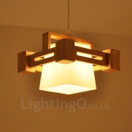 1 Licht Holz Moderne zeitgenössische Pendelleuchte im nordischen Stil mit Stoffschirm
