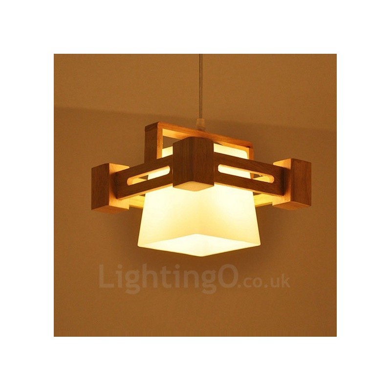 1 Licht Holz Moderne zeitgenössische Pendelleuchte im nordischen Stil mit Stoffschirm
