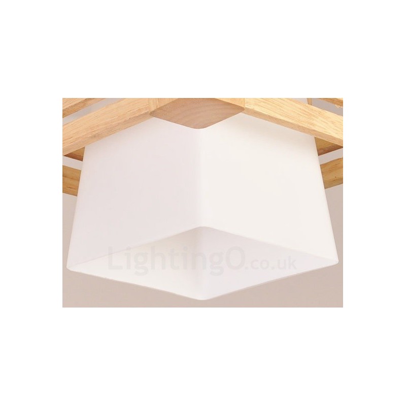 1 Licht Holz Moderne zeitgenössische Pendelleuchte im nordischen Stil mit Stoffschirm