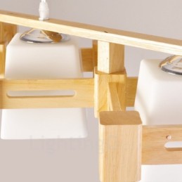 3-flammige Pendelleuchte aus Holz im modernen, zeitgenössischen nordischen Stil mit Stoffschirm