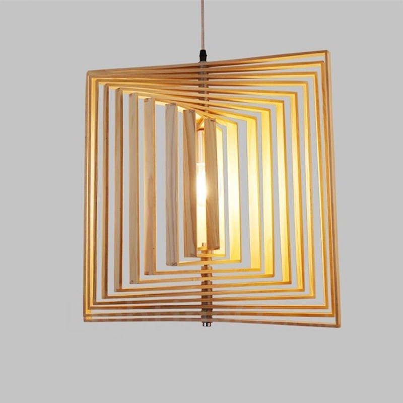 1 Licht Holz Moderne zeitgenössische Pendelleuchte im nordischen Stil mit Holzschirm