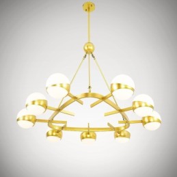 9-flammige moderne Deckenleuchten im nordischen Stil, verkupferter Kronleuchter mit goldenem und weißem Kugelglasschirm