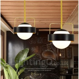 1 Licht Moderne zeitgenössische Deckenleuchten Kupferbeschichtung Pendelleuchte mit weißem und schwarzem Kugelglasschirm