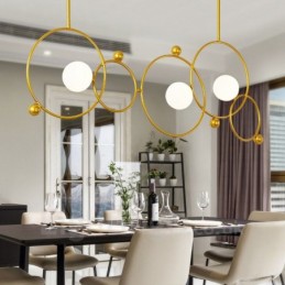 3-flammige moderne Deckenleuchten, Kupfer-Kronleuchter mit weißem Kugelglasschirm