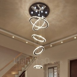 Dimmbare Wi-Fi Smart Drei Lichtquelle Farben 5 Ringe Moderne Kristall Decke Pendelleuchte Indoor Kronleuchter