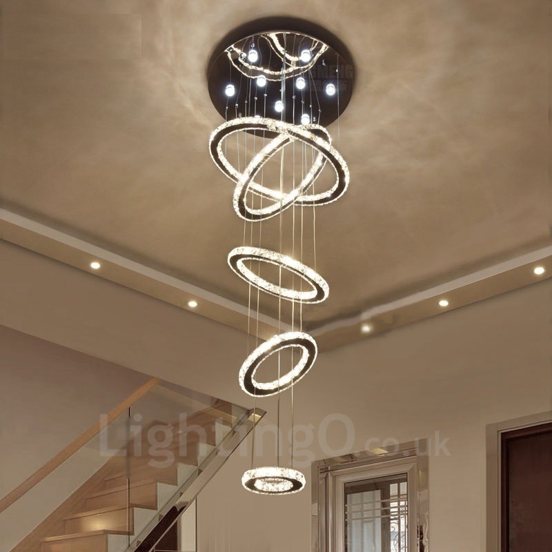 Dimmbare Wi-Fi Smart Drei Lichtquelle Farben 5 Ringe Moderne Kristall Decke Pendelleuchte Indoor Kronleuchter