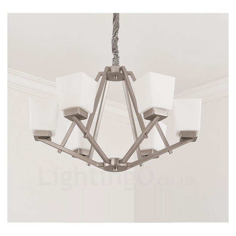 6 Lichter Chrom Pendelleuchte Indoor Modern Kronleuchter Home Hängende Beleuchtung Lampen Leuchten mit Glasschirmen