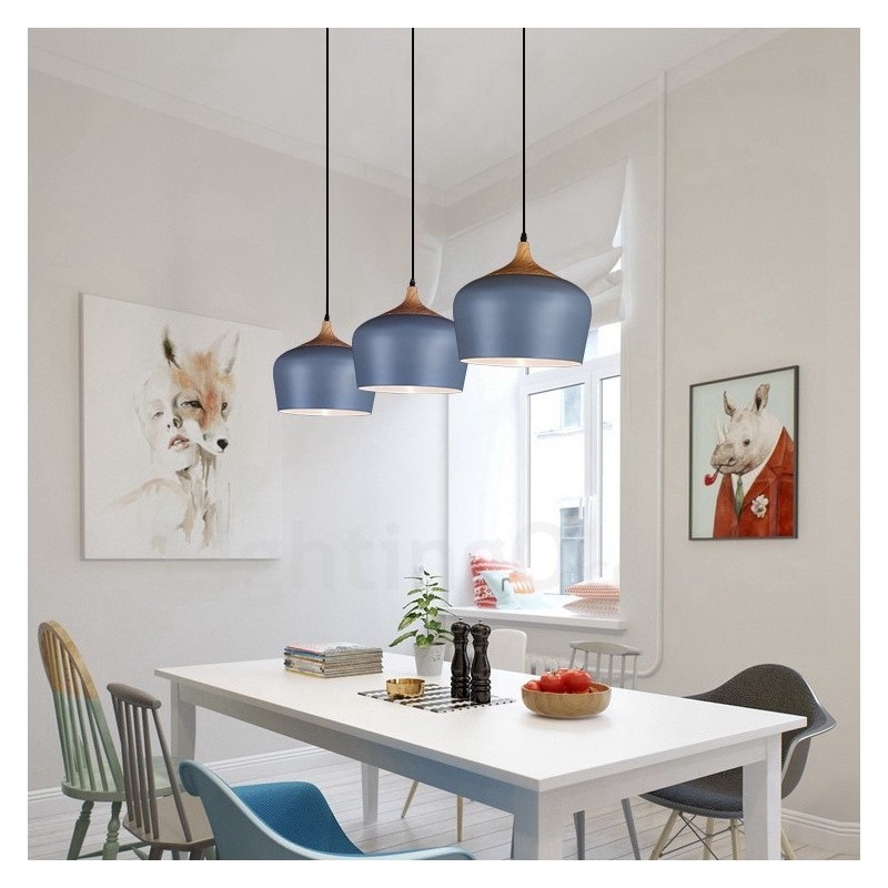 1 Licht Moderne zeitgenössische Pendelleuchte Hängelampe mit weiß rot blau Schatten