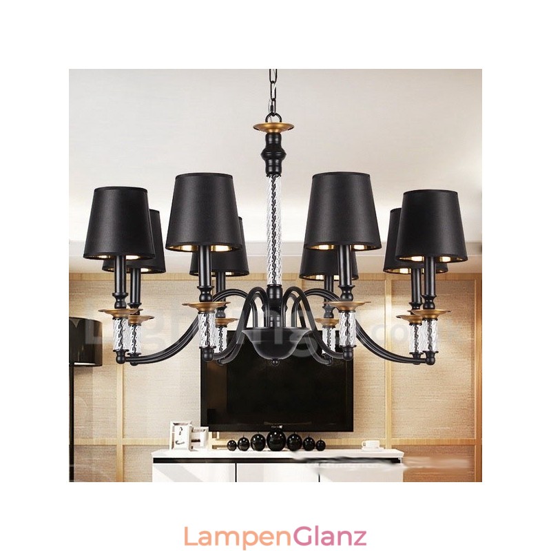 Schwarzer Kronleuchter im Retro-Kerzenstil mit 8 Lichtern