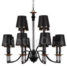 12 Lichter Rustikaler Retro Schwarzer 2-stufiger Großer Kronleuchter Kerzenstil Kronleuchter