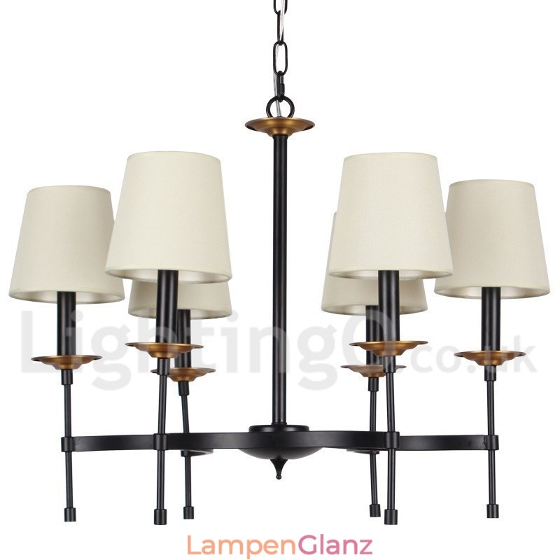 6-flammiger moderner schwarzer Kronleuchter im Retro-Kerzenstil