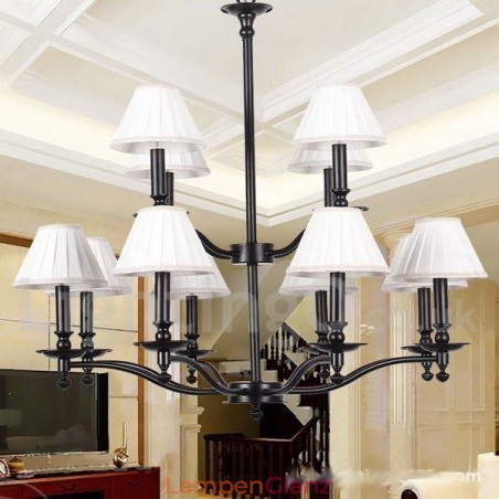 Großer Kronleuchter im Retro-rustikalen Stil mit 12 Lichtern und zwei Ebenen im Kerzenstil