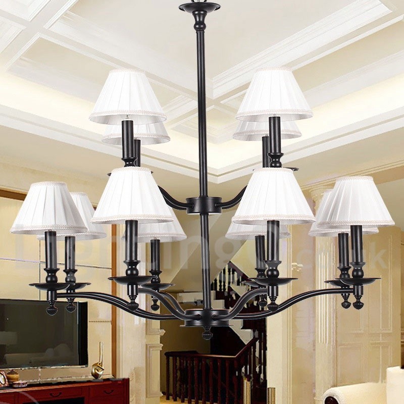 12 Lichter Retro 2-stufiger großer Kronleuchter im Kerzenstil