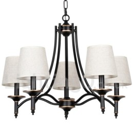 Kronleuchter im modernen, rustikalen Retro-Stil mit 5 Lichtern, schwarz