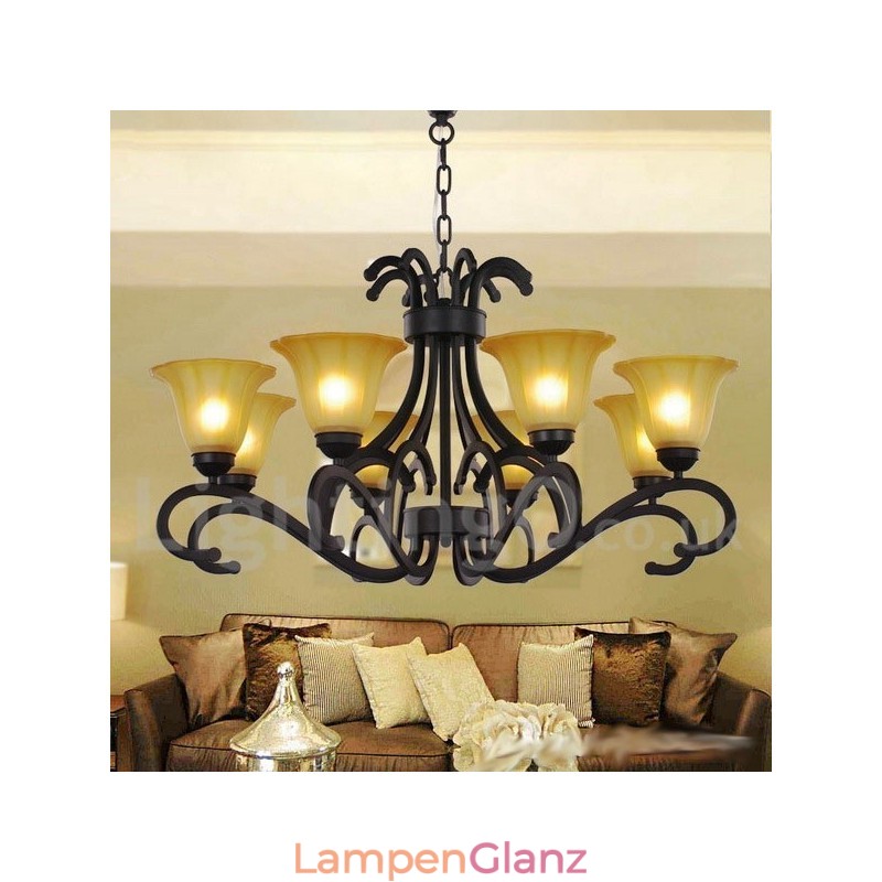8-flammiger, schwarzer, moderner Kronleuchter im Kerzenstil