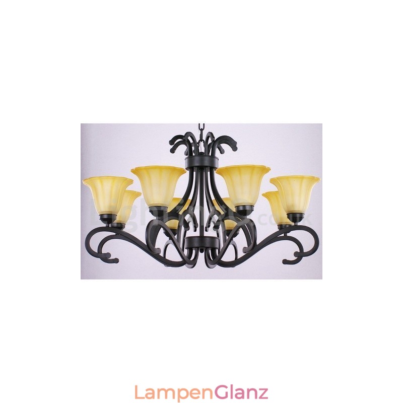 8-flammiger, schwarzer, moderner Kronleuchter im Kerzenstil