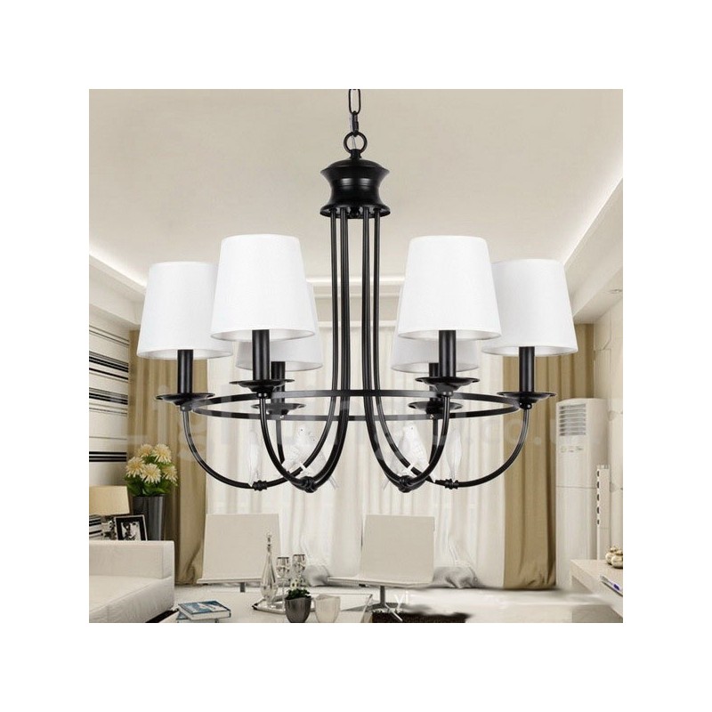 Kronleuchter im Retro-Stil, schwarz, mediterraner Stil, rustikal, modern, Kerzenstil, 6 Lichter