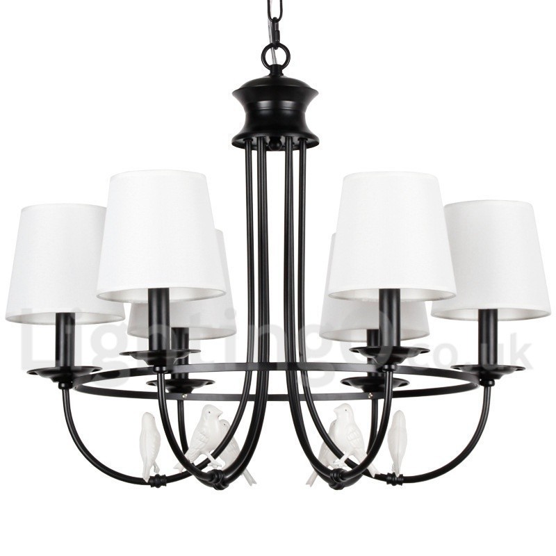Kronleuchter im Retro-Stil, schwarz, mediterraner Stil, rustikal, modern, Kerzenstil, 6 Lichter