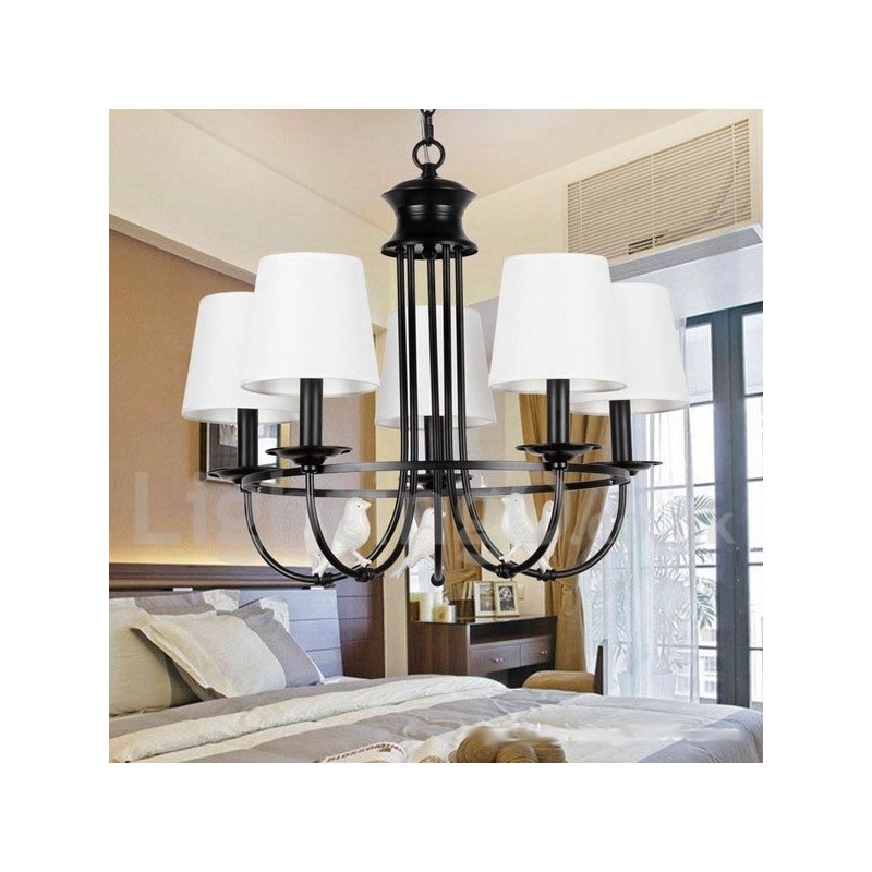 Kronleuchter im Retro-Stil, schwarz, mediterraner Stil, rustikal, modern, Kerzenstil, 5 Lichter