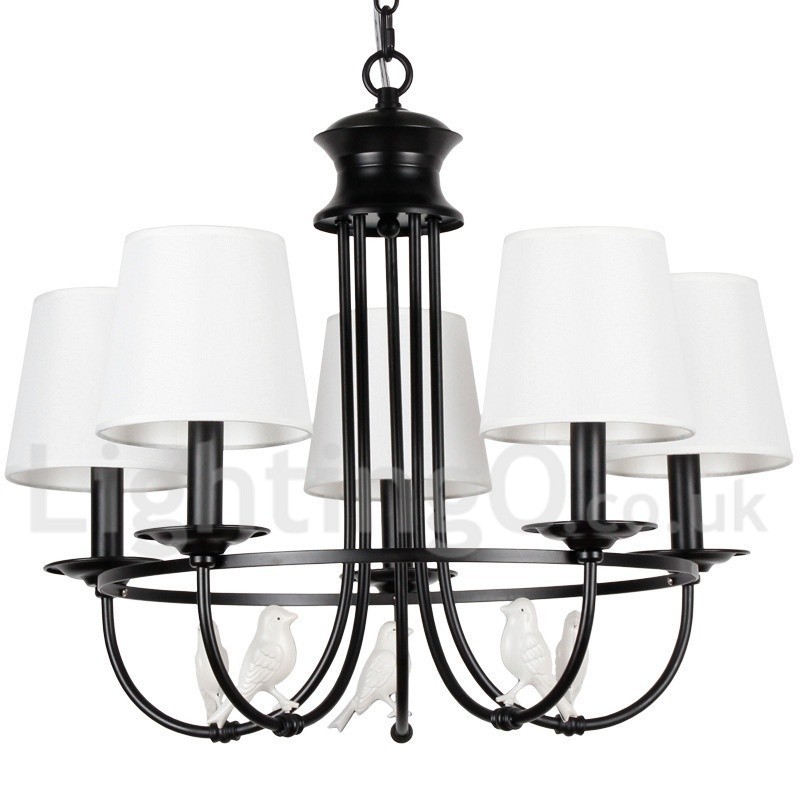 Kronleuchter im Retro-Stil, schwarz, mediterraner Stil, rustikal, modern, Kerzenstil, 5 Lichter
