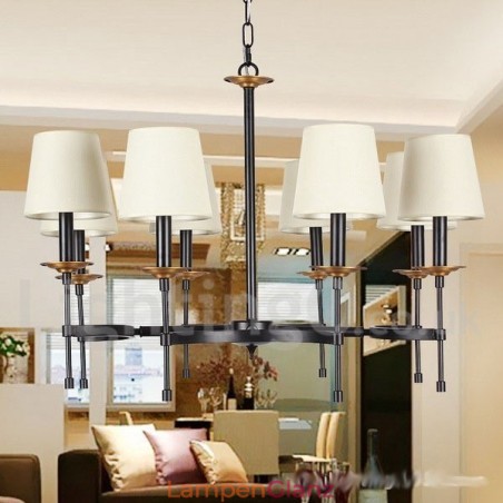 Rustikaler Kronleuchter im Retro-Kerzenstil mit 8 Lichtern, Schwarz