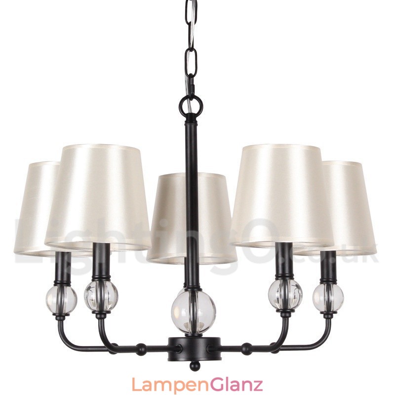 Kronleuchter im modernen, rustikalen Retro-Stil mit 5 Lichtern, schwarz