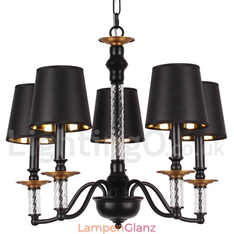 Schwarzer Kronleuchter im Retro-Kerzenstil mit 5 Lichtern