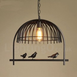 1-flammige Hängeleuchte im Retro-Vogelkäfig-Stil im rustikalen Lodge-Stil mit Stahlschirm