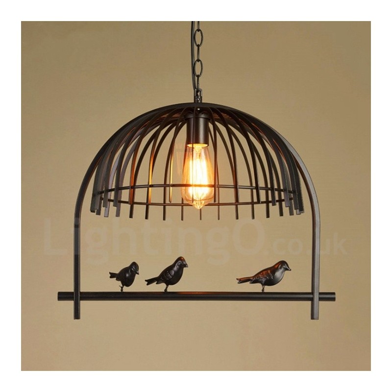 1-flammige Hängeleuchte im Retro-Vogelkäfig-Stil im rustikalen Lodge-Stil mit Stahlschirm