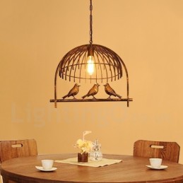 1-flammige Hängeleuchte im Retro-Vogelkäfig-Stil im rustikalen Lodge-Stil mit Stahlschirm