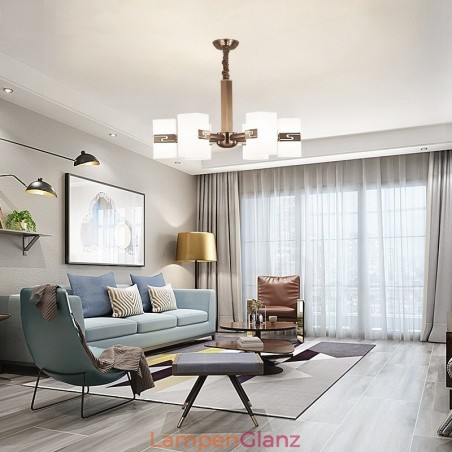 Moderner zeitgenössischer Kronleuchter mit 6 Lichtern und Glasschirm