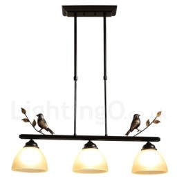 3-flammige Hängeleuchte im Retro-Stil aus rustikalem Stahl mit Glasschirm