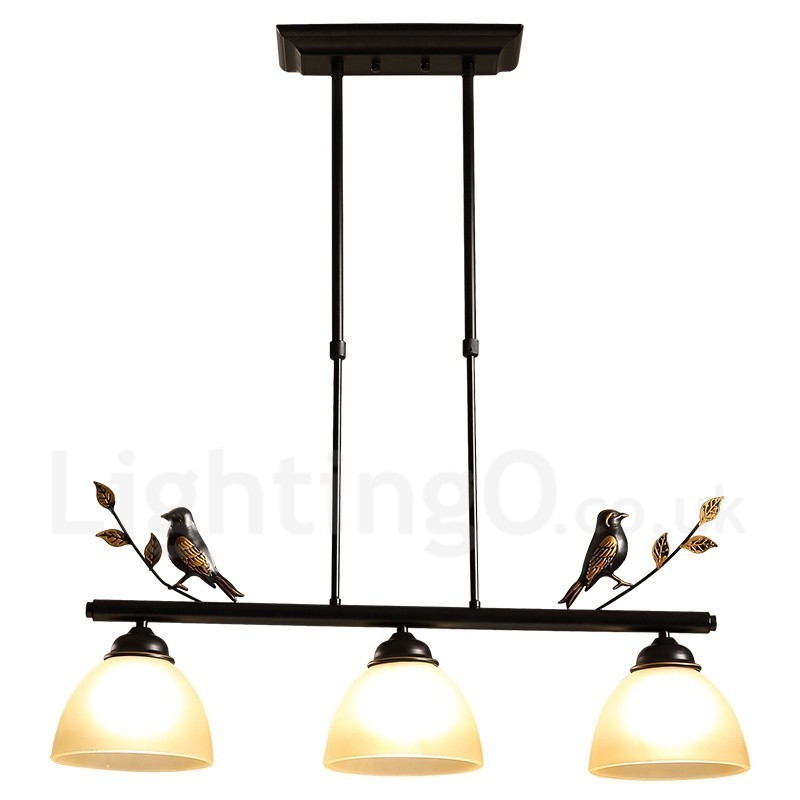 3-flammige Hängeleuchte im Retro-Stil aus rustikalem Stahl mit Glasschirm