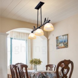 3-flammige Hängeleuchte im Retro-Stil aus rustikalem Stahl mit Glasschirm