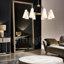 8-flammige Retro-Pendelleuchte aus rustikalem Messing mit Glasschirm