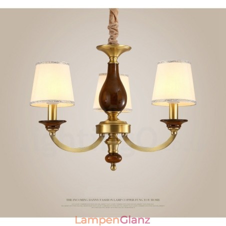3-flammige Retro-Pendelleuchte aus rustikalem Messing mit Glasschirm