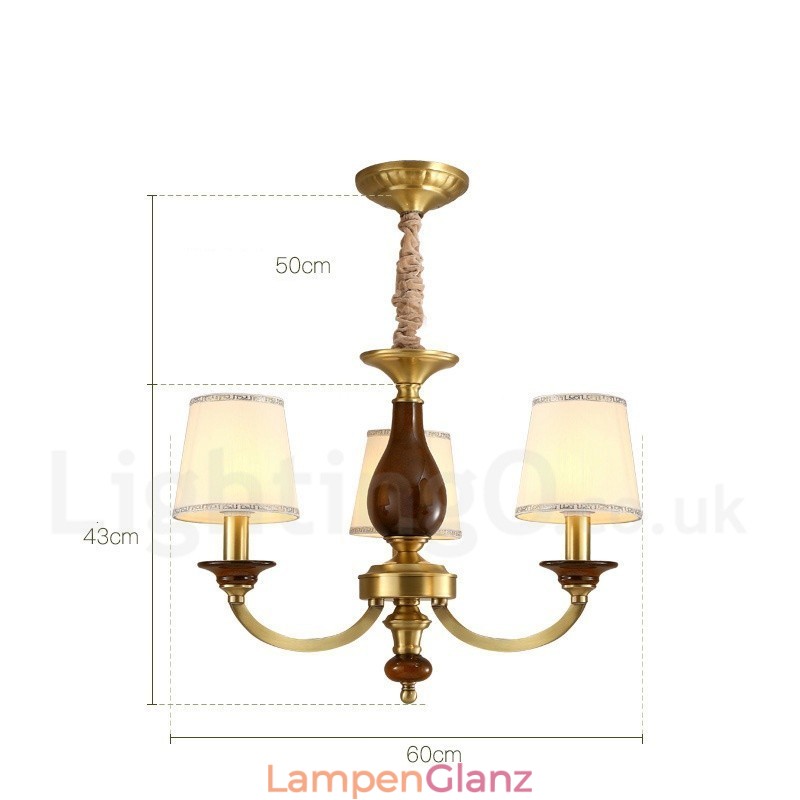 3-flammige Retro-Pendelleuchte aus rustikalem Messing mit Glasschirm