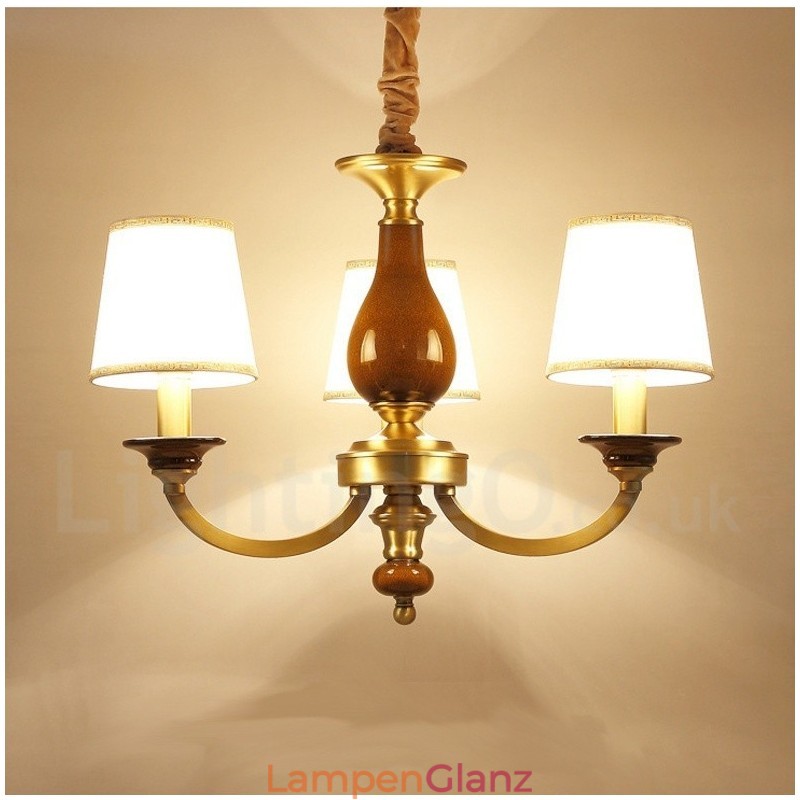 3-flammige Retro-Pendelleuchte aus rustikalem Messing mit Glasschirm
