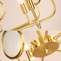 8-flammige Retro-Pendelleuchte aus rustikalem Messing mit Glasschirm