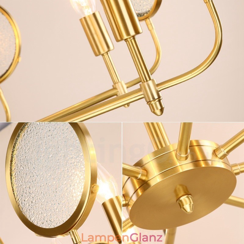 8-flammige Retro-Pendelleuchte aus rustikalem Messing mit Glasschirm