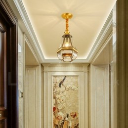 1 Licht Retro Rustikal Luxus Messing Pendelleuchte Kronleuchter mit Glasschirm