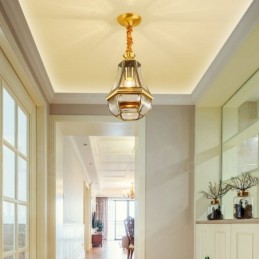 1 Licht Retro Rustikal Luxus Messing Pendelleuchte Kronleuchter mit Glasschirm