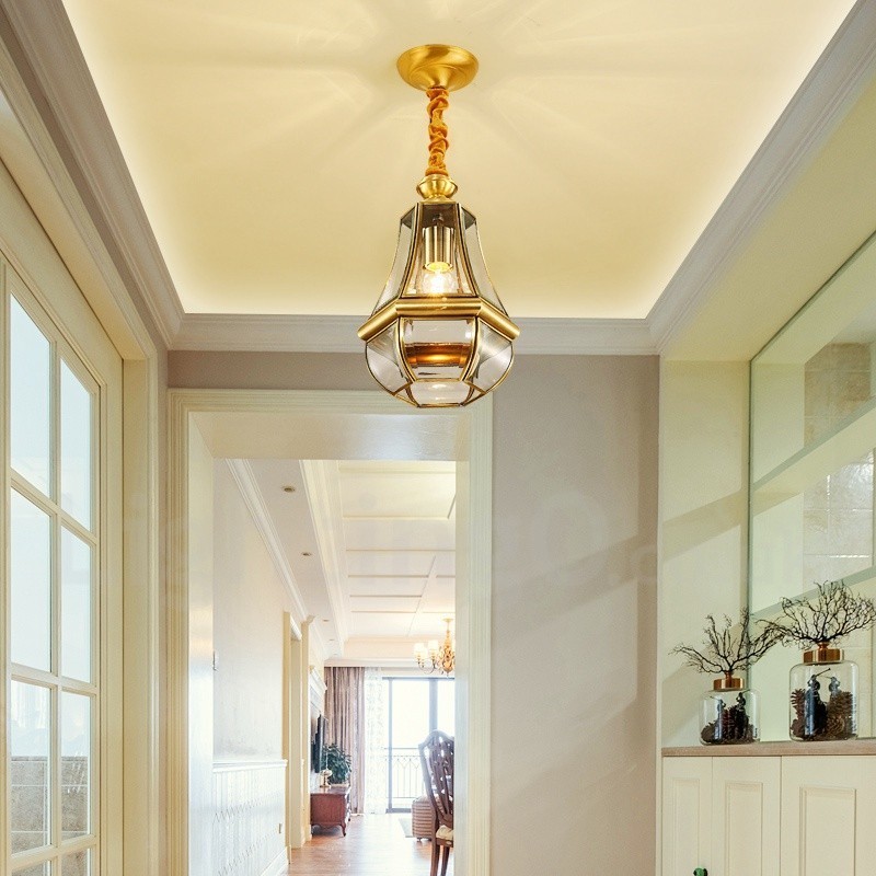 1 Licht Retro Rustikal Luxus Messing Pendelleuchte Kronleuchter mit Glasschirm