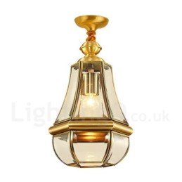 1 Licht Retro Rustikal Luxus Messing Pendelleuchte Kronleuchter mit Glasschirm