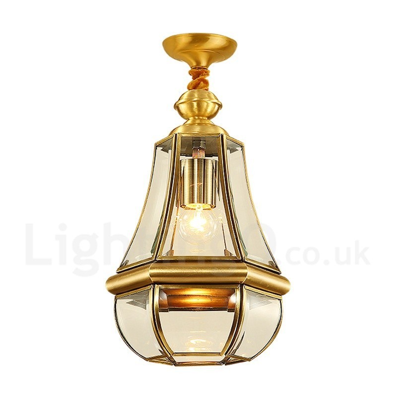 1 Licht Retro Rustikal Luxus Messing Pendelleuchte Kronleuchter mit Glasschirm
