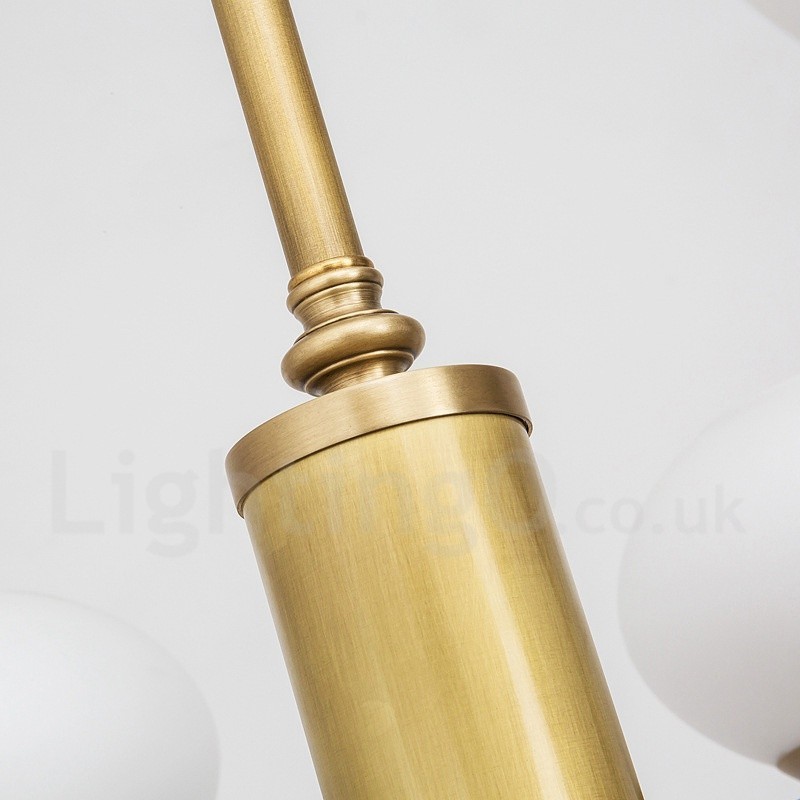 6-flammige Retro-Pendelleuchte aus rustikalem Messing mit Glasschirm